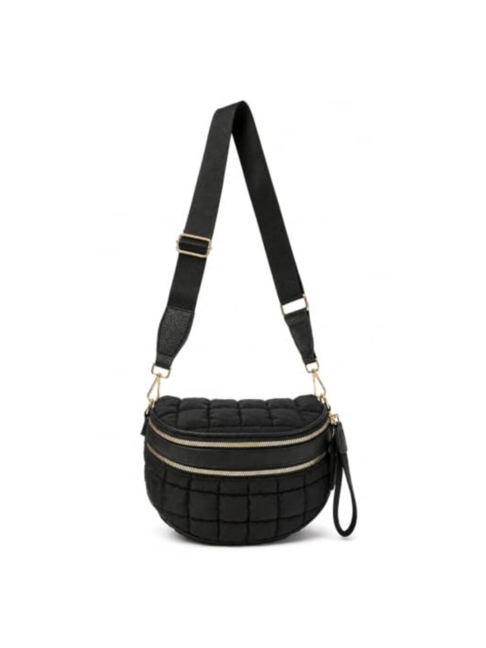 Quilted Puffer Crossbody Bag Wide Strap Multi Pocket Travel Shoulder Bag